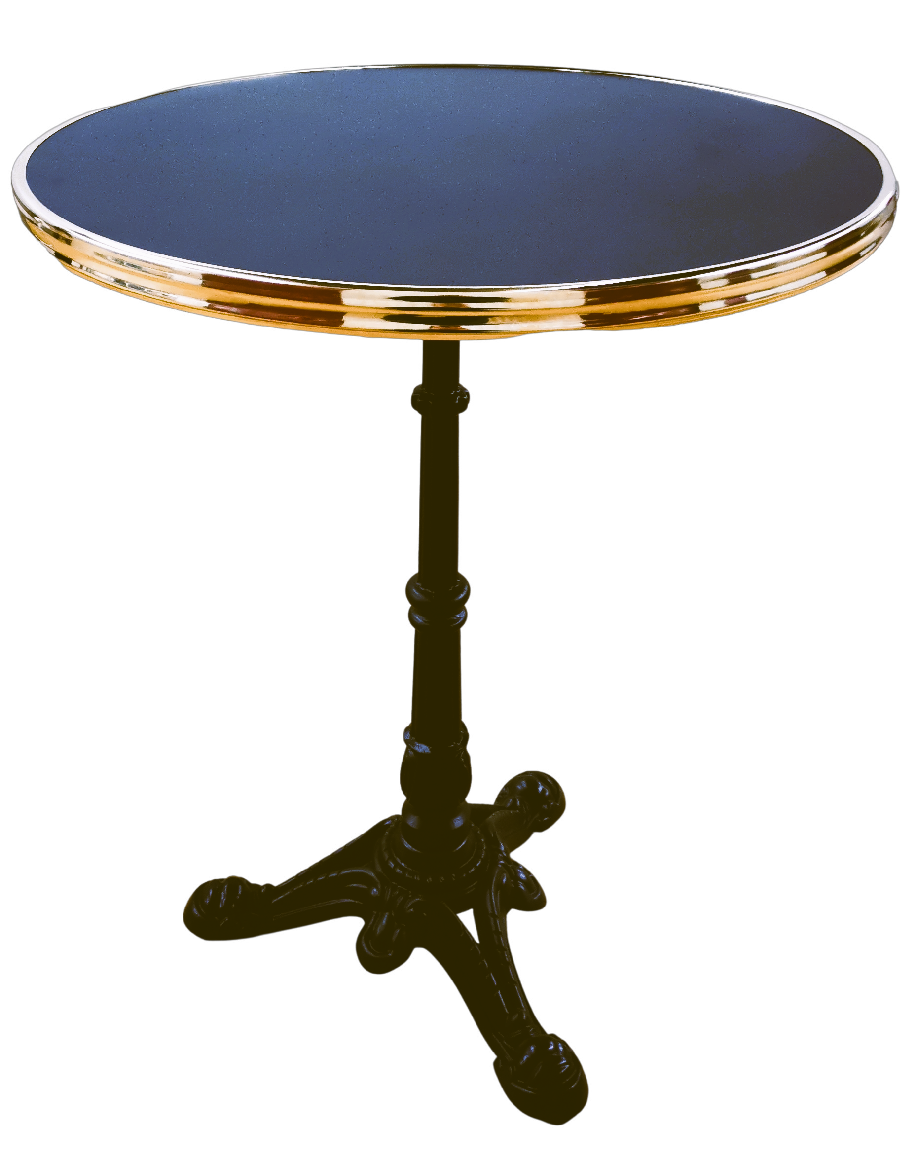 Table bistrot noir 3 branches avec plateau cerclé laiton – Panama 12NR