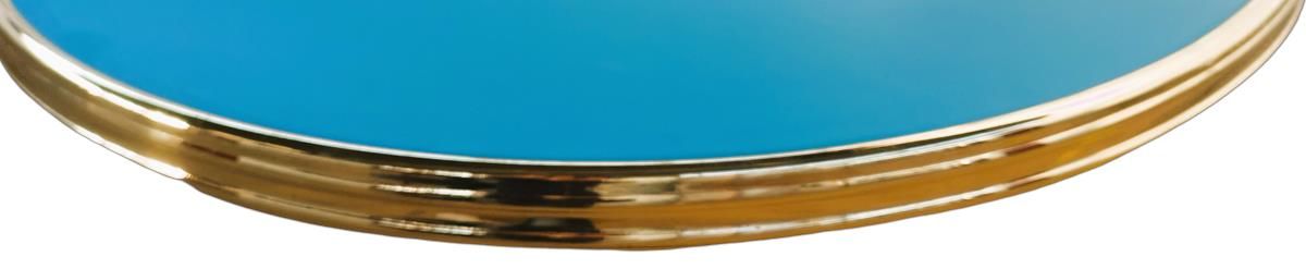 Plateau de table bistrot bleu extérieur AZURA cerclé laiton D60CM