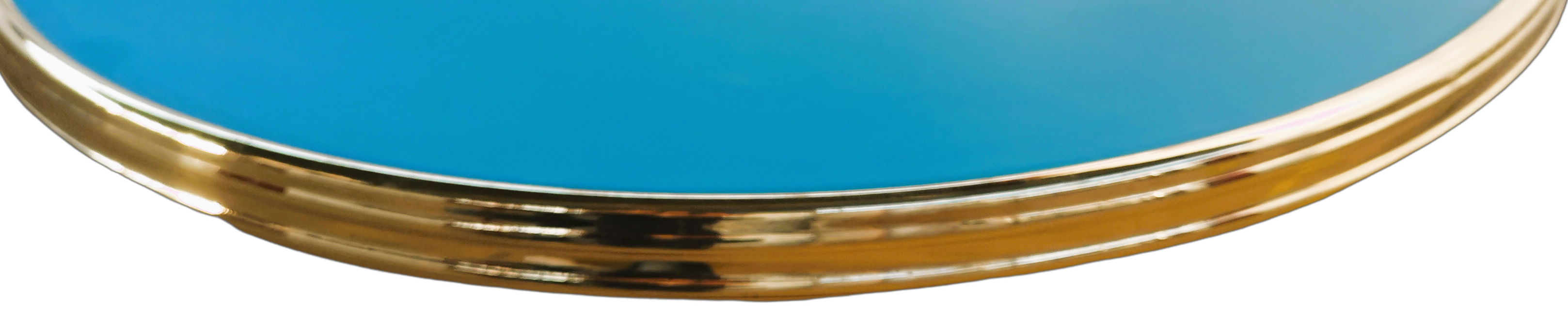 Table bistrot Bleu Azura cerclé laiton D60cm