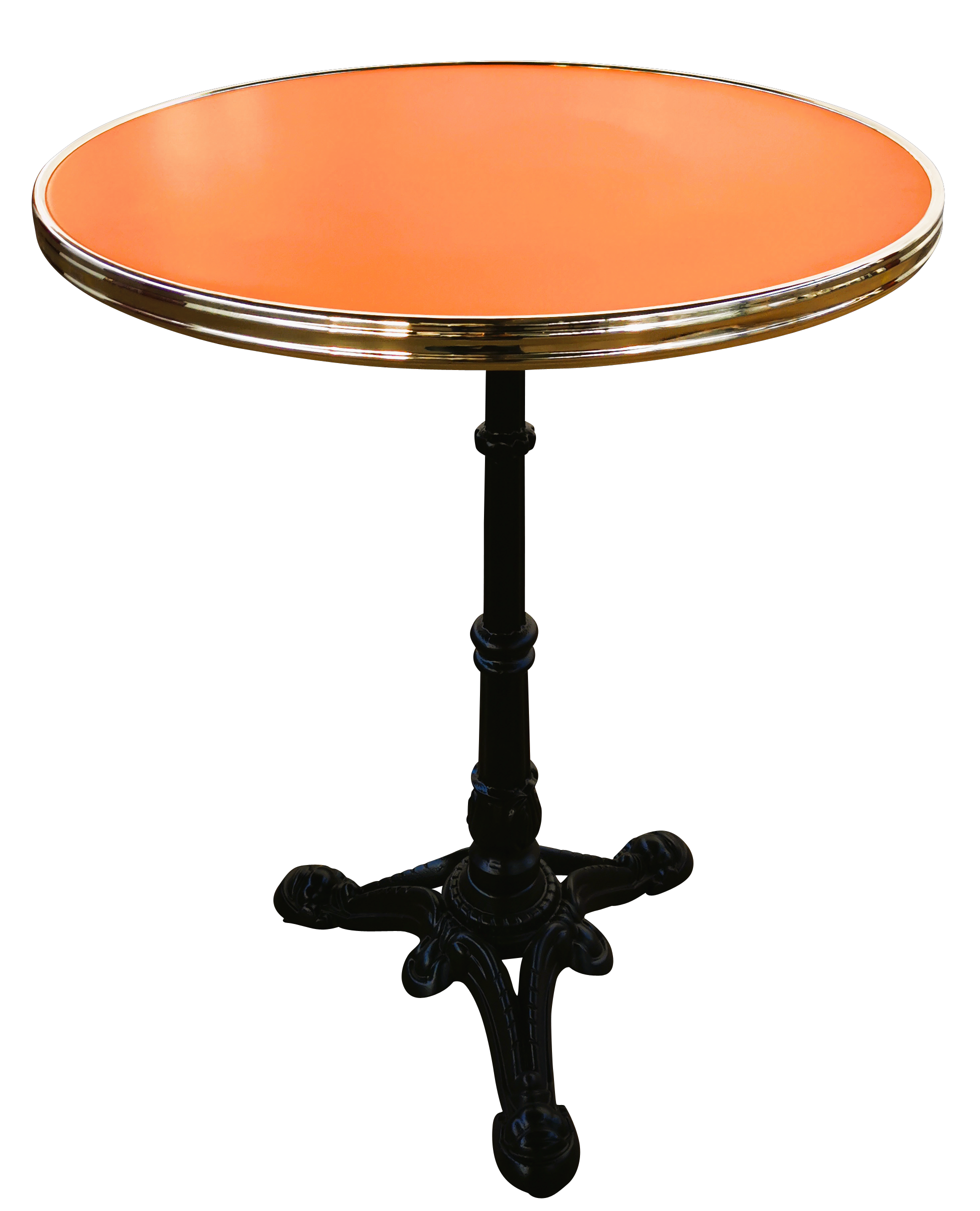 Panama 12ORABRASS – Table bistro orange 3 branches avec plateau cerclé laiton