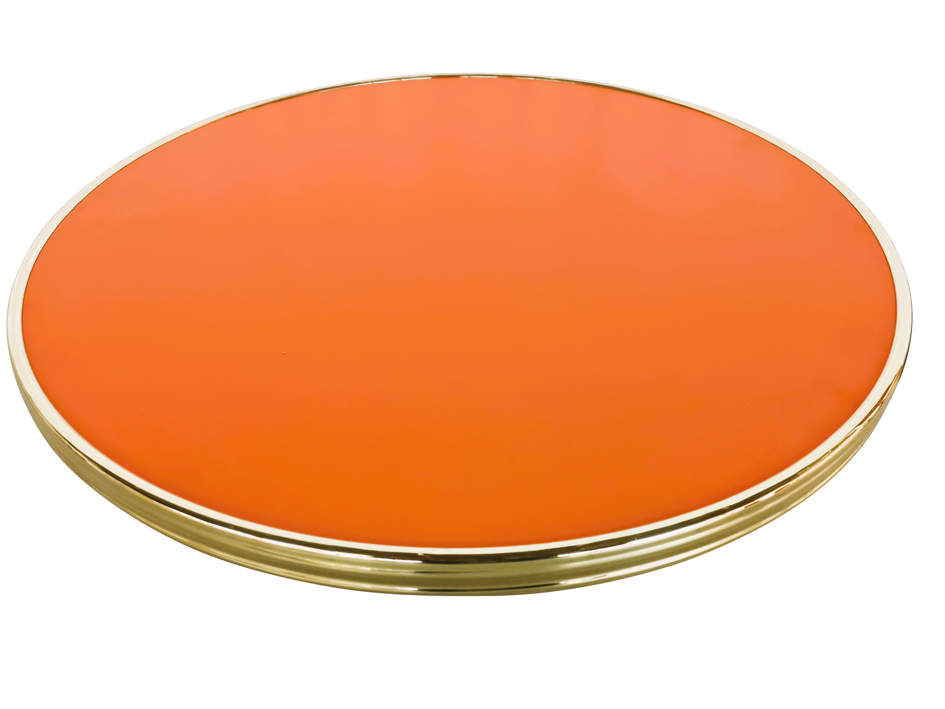 Table bistrot orange Fuego cerclé laiton D60CM