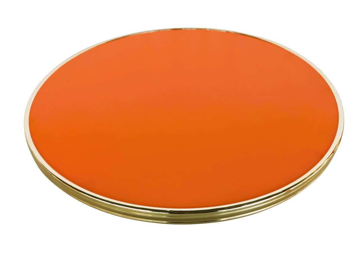Plateau de table bistrot FUEGO orange cerclé laiton D60CM