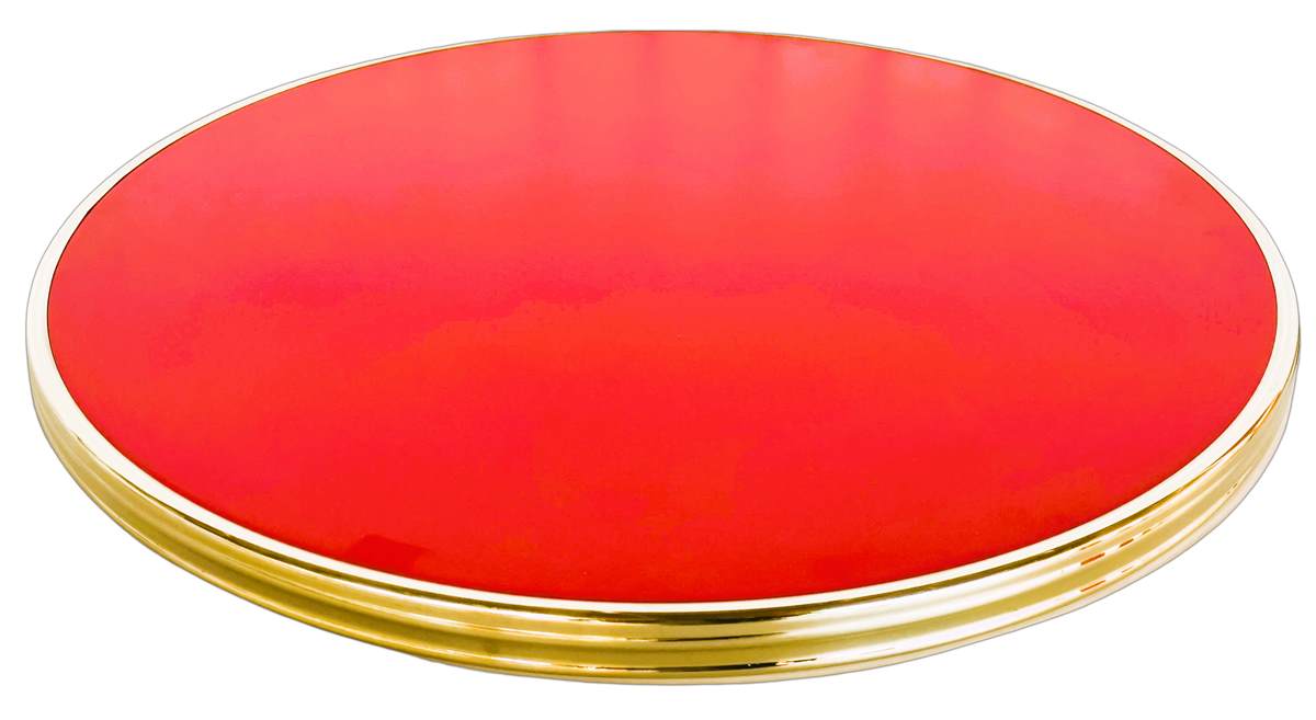 Plateau de table bistrot SALSA rouge cerclé laiton D60CM