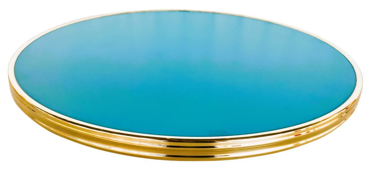 Plateau de table bistrot bleu extérieur AZURA cerclé laiton D60CM