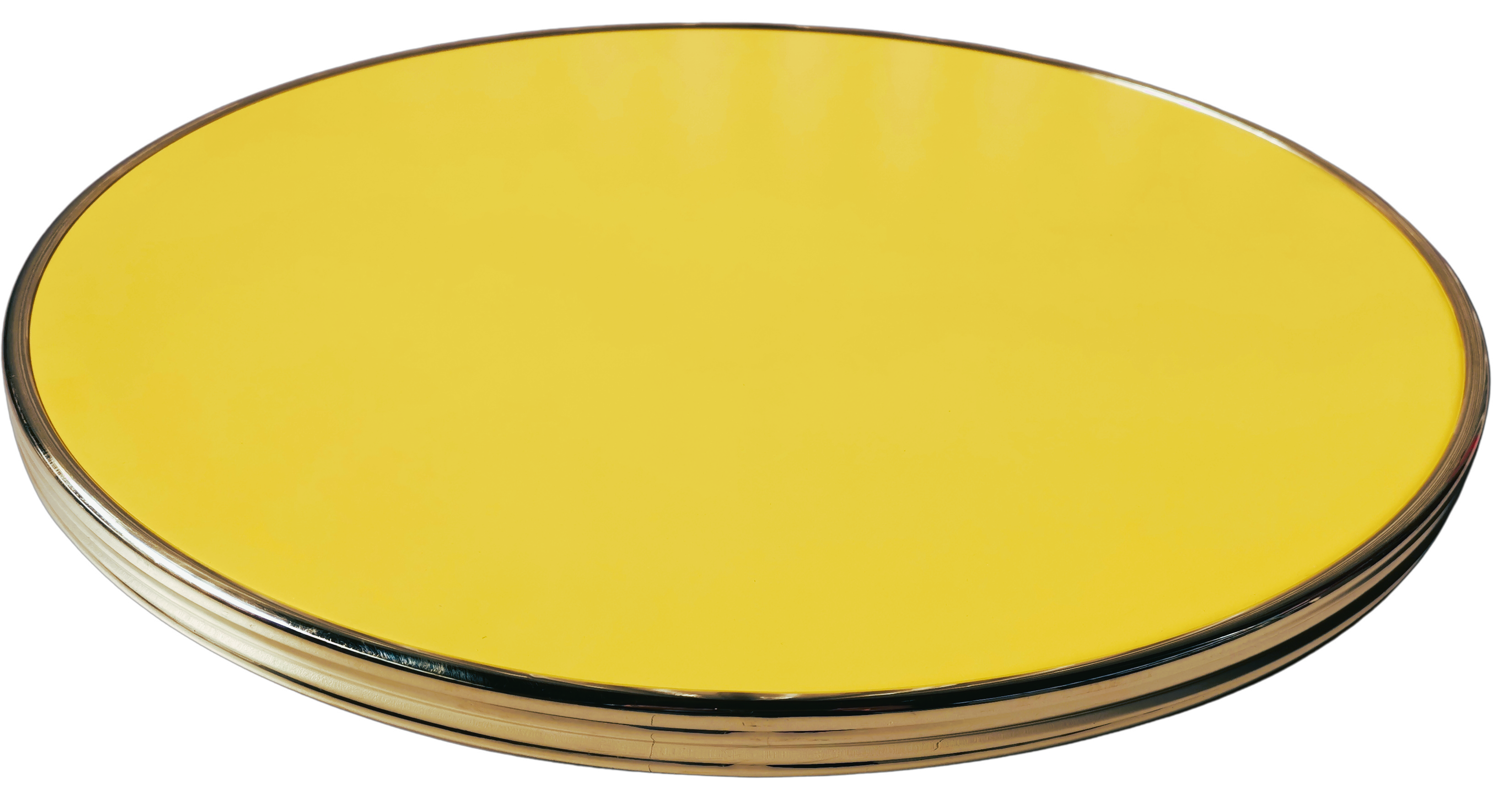 Table bistrot jaune Sunny cerclé laiton D60cm