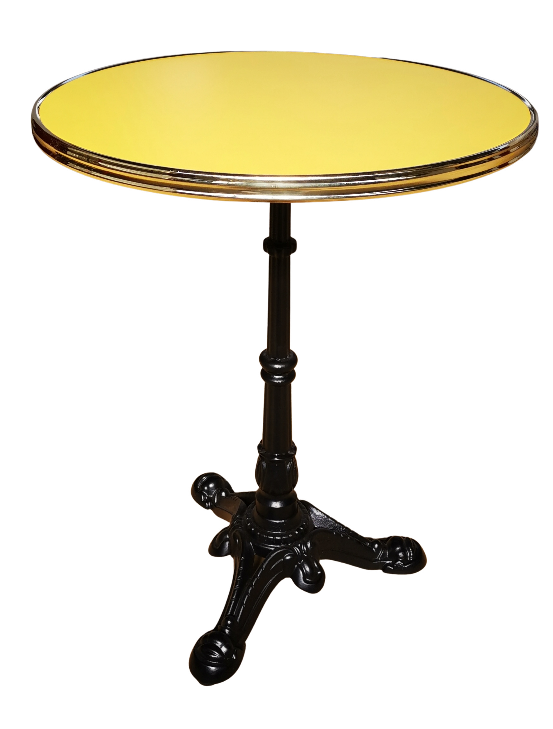 Panama 12JAU – Table bistro jaune 3 branches avec plateau cerclé laiton