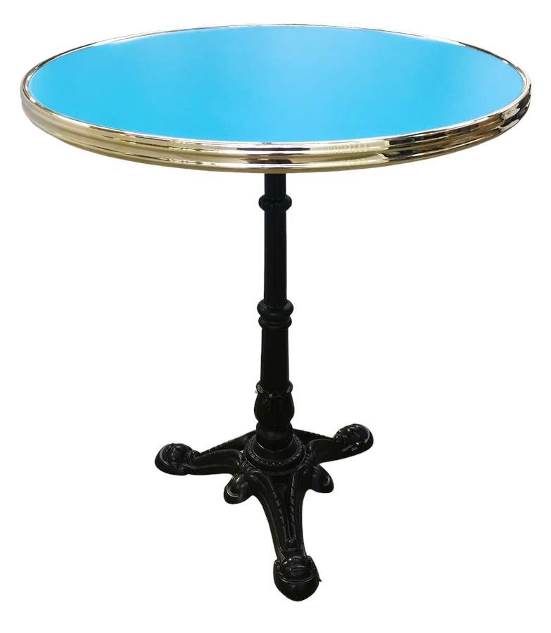 Table bistrot Bleu Azura cerclé laiton D60cm