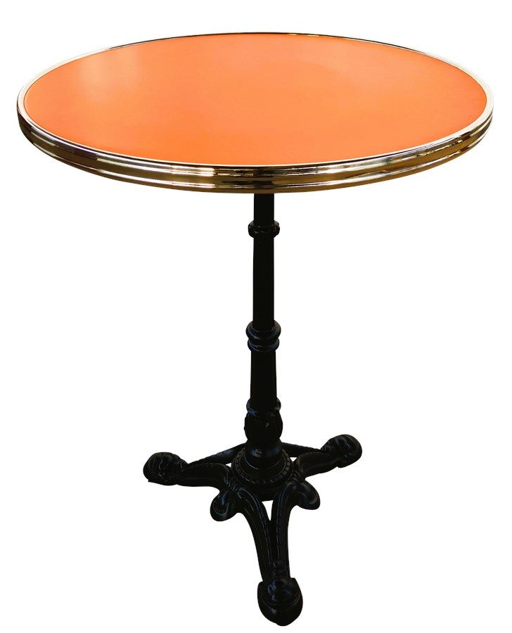 Table bistrot orange Fuego cerclé laiton D60CM