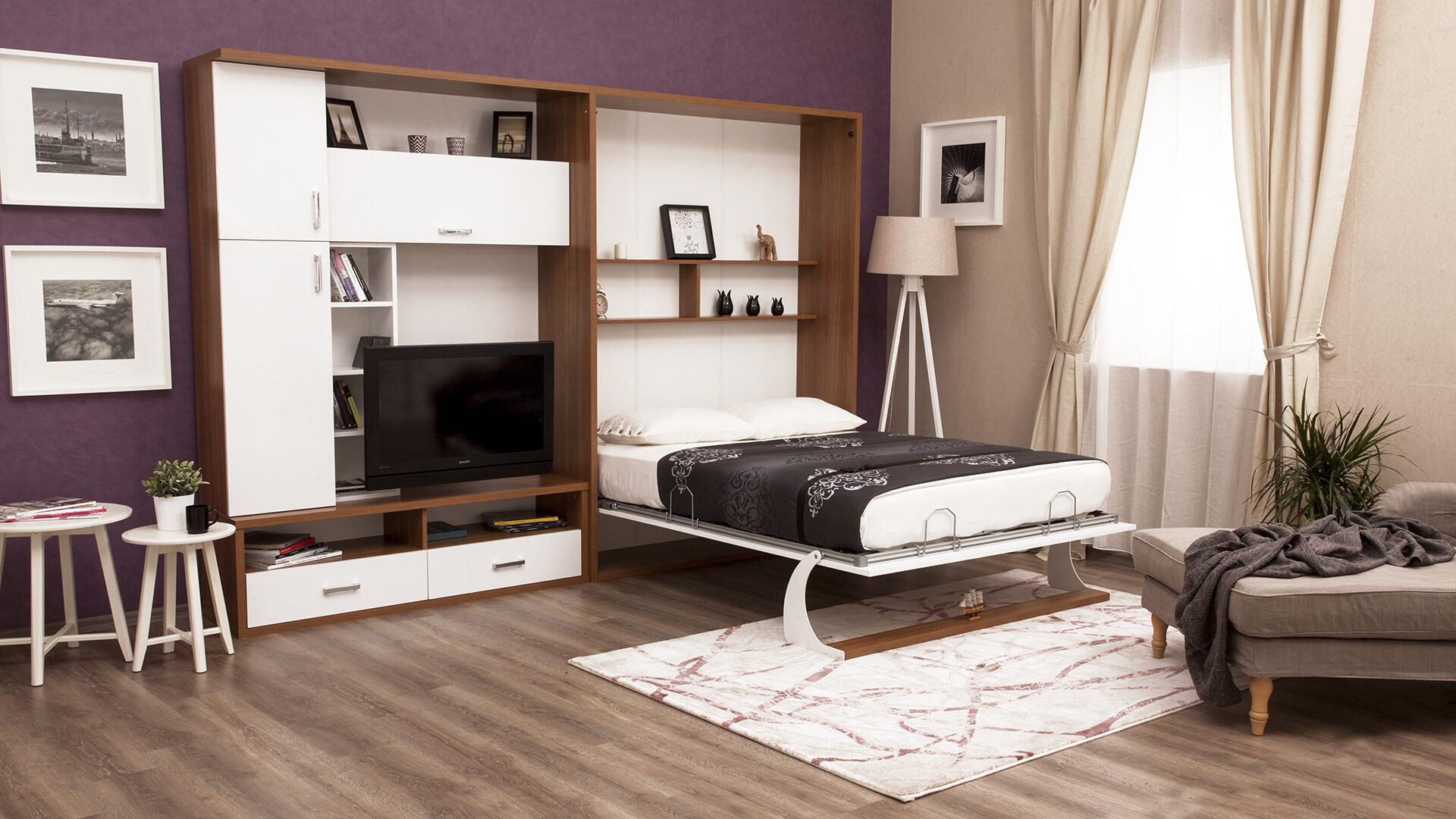 Lit escamotable meuble TV & Armoire Modulo