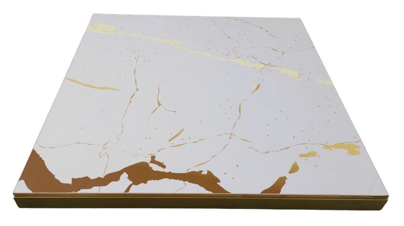 Plateau de table décor marbre avec cadre métallique doré El Dorado 60x60cm