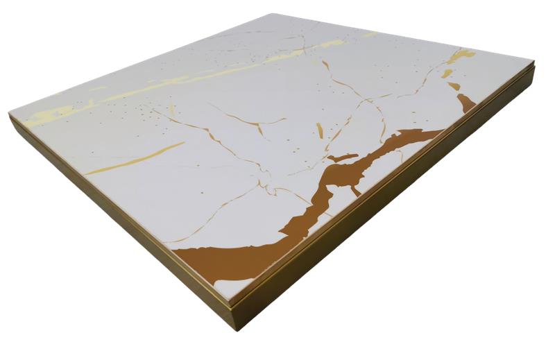 Plateau de table décor marbre avec cadre métallique doré El Dorado 60x60cm