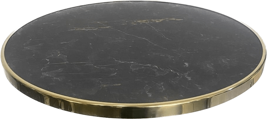 Plateau de table bistrot extérieur noir marbré cerclé laiton D50cm – JAGUAR PLD50