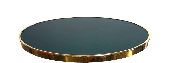 Plateau de table bistrot extérieur couleur vert sapin cerclé laiton D60cm – NATURA PLD60