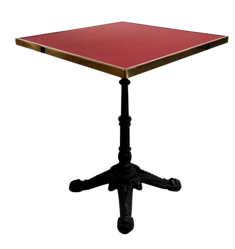 Table bistrot carrée extérieur rouge cadre laiton 60x60cm – BAILA 6060