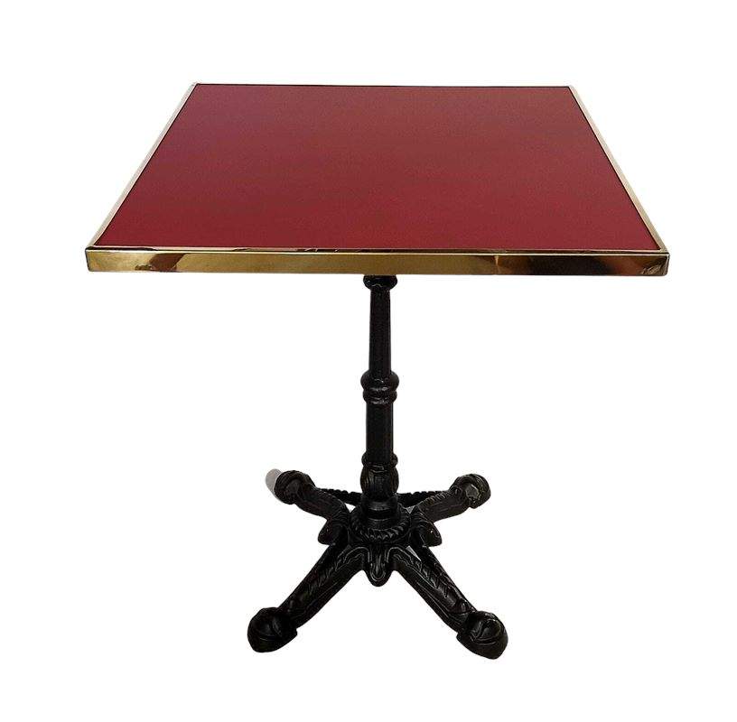 Table bistrot carrée extérieur rouge cadre laiton 60x60cm – BAILA 6060