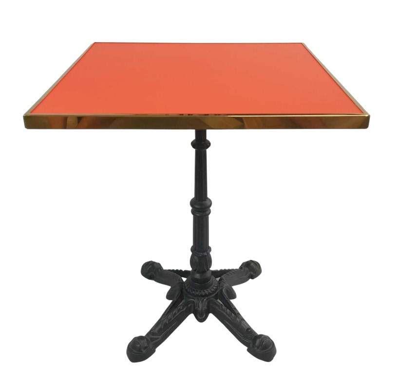 Table bistrot carrée extérieur orange cadre laiton 60x60cm – FUEGO6060