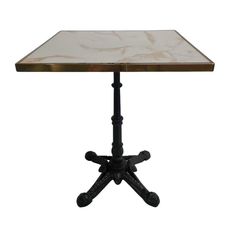 Table bistrot carré extérieur blanc marbré cadre laiton 60x60cm – DOLCE TBLC6060
