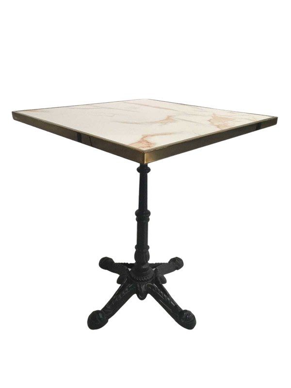 Table bistrot carré extérieur blanc marbré cadre laiton 60x60cm – DOLCE TBLC6060