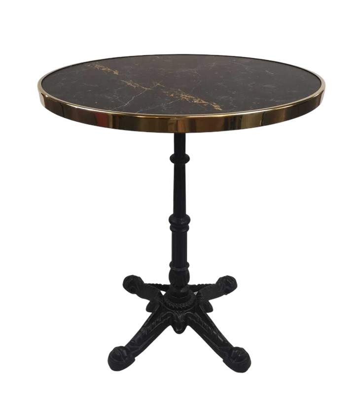 Table bistrot ronde extérieur noir marbré cadre laiton D60cm – JAGUAR TBLD60