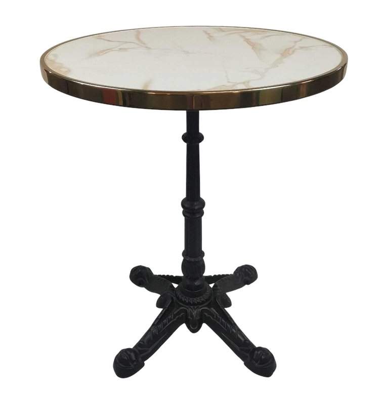 Table bistrot carré extérieur blanc marbré cadre laiton D60cm – DOLCE TBLD60