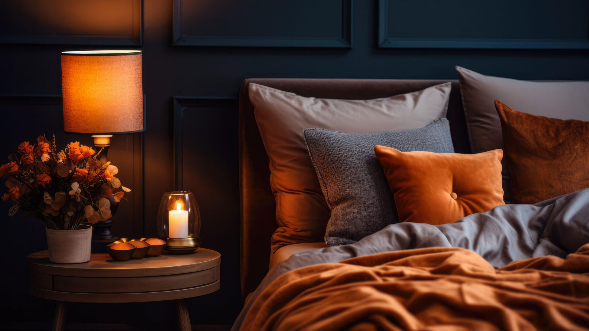 Chambre d'hôtel cosy décorée.