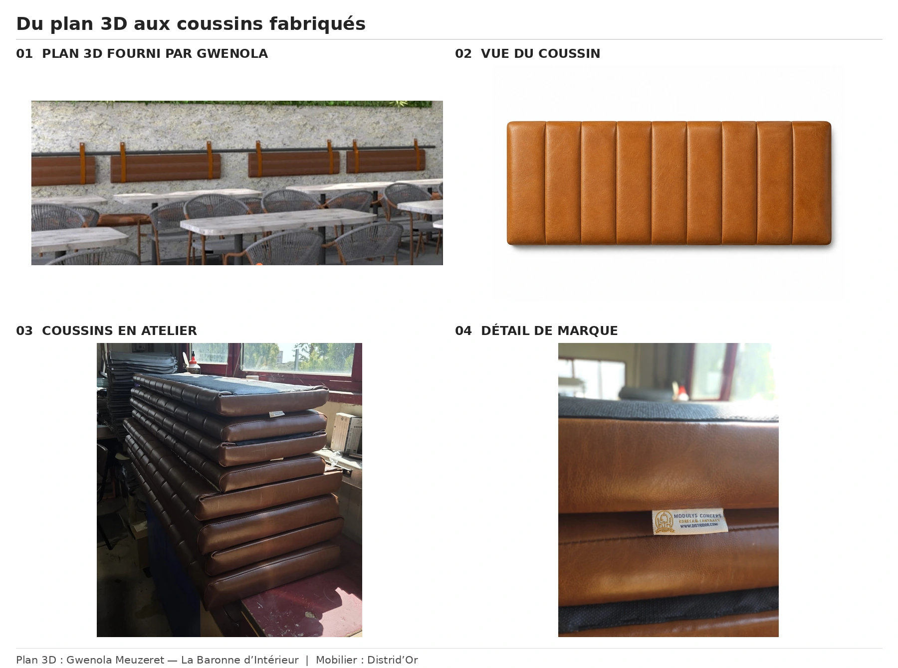 Plan 3D de Gwenola Meuzeret, coussins fabriqués en atelier et étiquette Modulys Concept pour la Grotte Chauvet 2